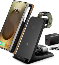 3 in 1 Charging Station for Samsung for Thick Cases of 10MM/Otterbox/Heavy Duty, Wireless Charger for Samsung Galaxy S26 Ultra/S25/S24, Phone Charger Stand for Galaxy Watch and Buds(Black)