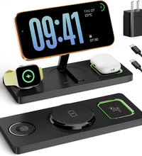 Foldable 3 in 1 Charging Station for Magsafe, Magnetic Phone and Watch Charger Stand for Apple Devices, Wireless Desk Charger Dock for iPhone 17 16 15 14 13 12 Series, Apple Watch and Airpods
