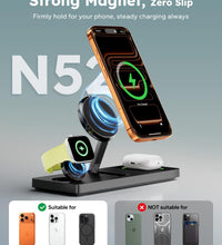 Foldable 3 in 1 Charging Station for Magsafe, Magnetic Phone and Watch Charger Stand for Apple Devices, Wireless Desk Charger Dock for iPhone 17 16 15 14 13 12 Series, Apple Watch and Airpods