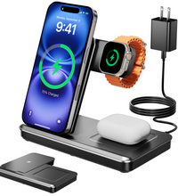 Eddibox 3 in 1 Charging Station for Apple, Foldable Wireless Charger Stand for iPhone 17 16 15 14, Fast Travel Phone Charging Dock for Multiple Devices for Apple Watch Ultra 11 10 9 8, AirPods 4 3 Pro