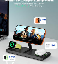 Foldable 3 in 1 Charging Station for Magsafe, Magnetic Phone and Watch Charger Stand for Apple Devices, Wireless Desk Charger Dock for iPhone 17 16 15 14 13 12 Series, Apple Watch and Airpods
