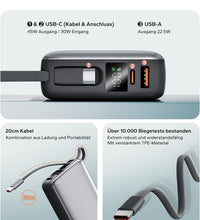 Eazpower Power Bank 45W Schnellladefunktion, Powerbank 20,000mAh mit Integriertem USB C Kabel Flugzeug Geeignet, Externe Handyakkus mit LED Display, 2 USB-C, 1 USB-A für iPhone Samsung Galaxy Laptop