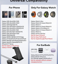 3 in 1 Charging Station for Samsung for Thick Cases of 10MM/Otterbox/Heavy Duty, Wireless Charger for Samsung Galaxy S26 Ultra/S25/S24, Phone Charger Stand for Galaxy Watch and Buds(Black)