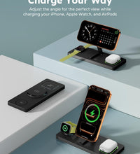 Foldable 3 in 1 Charging Station for Magsafe, Magnetic Phone and Watch Charger Stand for Apple Devices, Wireless Desk Charger Dock for iPhone 17 16 15 14 13 12 Series, Apple Watch and Airpods