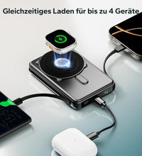 Eddibox Magsafe Powerbank 10,000mAh mit Integriertem USB-C+ Lighting Kabel 20W PD Schnellladung LED Display, iPhone Powerbank Magsafe Faltbarer Ständer für iPhone 16/15/14/13,Apple Watch, AirPods