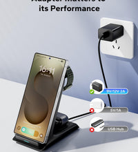 3 in 1 Charging Station for Samsung for Thick Cases of 10MM/Otterbox/Heavy Duty, Wireless Charger for Samsung Galaxy S26 Ultra/S25/S24, Phone Charger Stand for Galaxy Watch and Buds(Black)