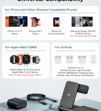 Eddibox 3 in 1 Charging Station for Apple, Foldable Wireless Charger Stand for iPhone 17 16 15 14, Fast Travel Phone Charging Dock for Multiple Devices for Apple Watch Ultra 11 10 9 8, AirPods 4 3 Pro